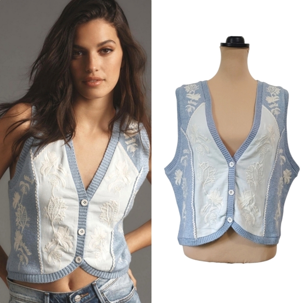 Anthropologie Embroidered Sweater Vest